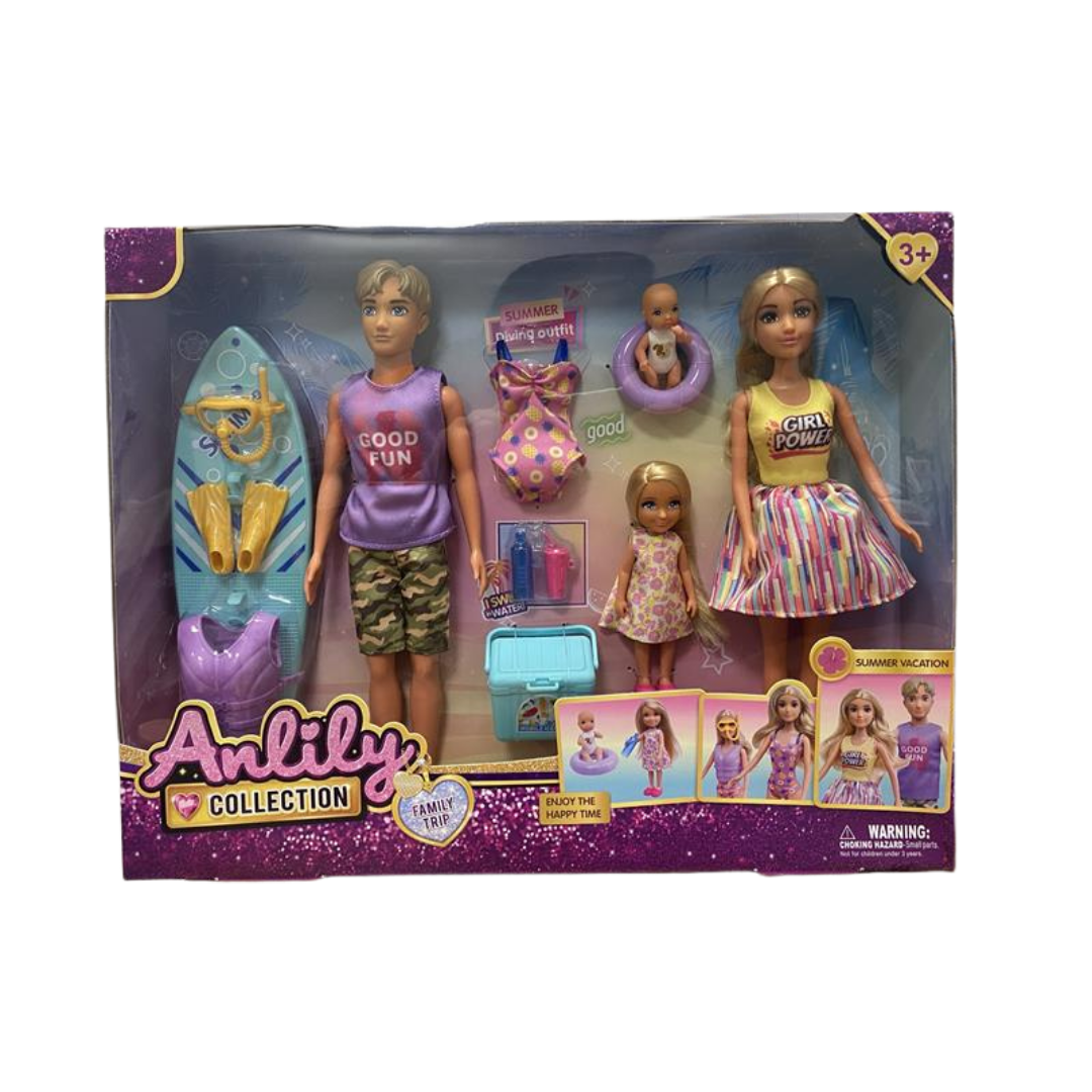 Anlily Family Trip Summer Vacation Doll Set (4 Dolls &amp; Accessories) by Farmacias Savia