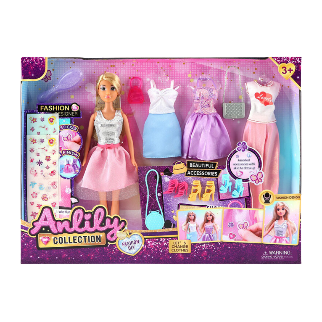 Anlily Collection Fashion DIY Doll Playset with Stickers and Outfits by Farmacias Savia
