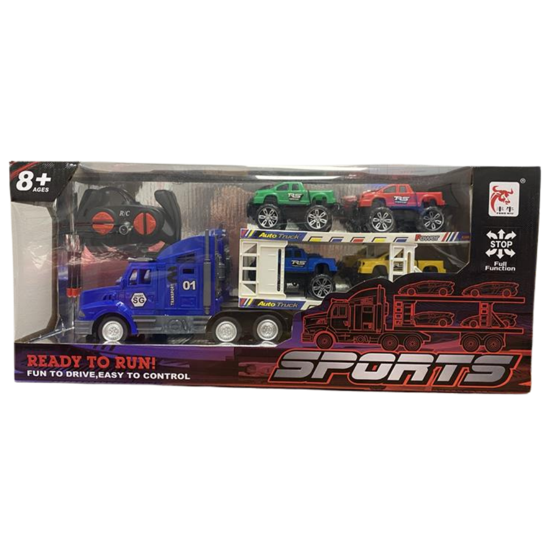 RC Mega Transport Carrier Truck with 4 Off-Road Pickup Trucks (Blue) by Farmacias Savia