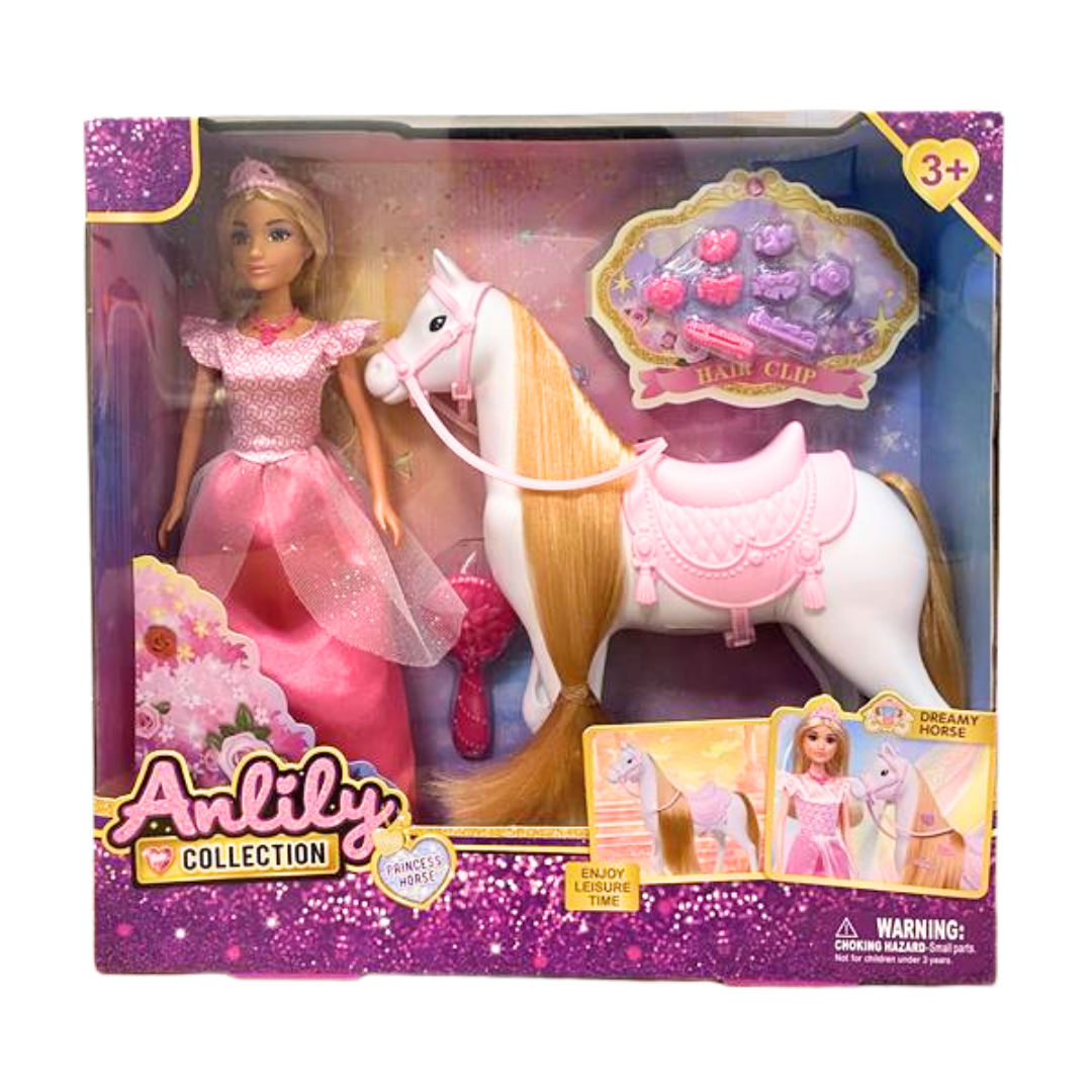 Fairytale Princess Anlily Doll &amp; Royal Horse Playset (Pink Dress) by Farmacias Savia