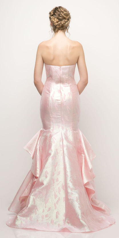 Cinderella Divine A5033 Strapless Jacquard Layered Mermaid Gown V-Neckline by DiscountDressShop
