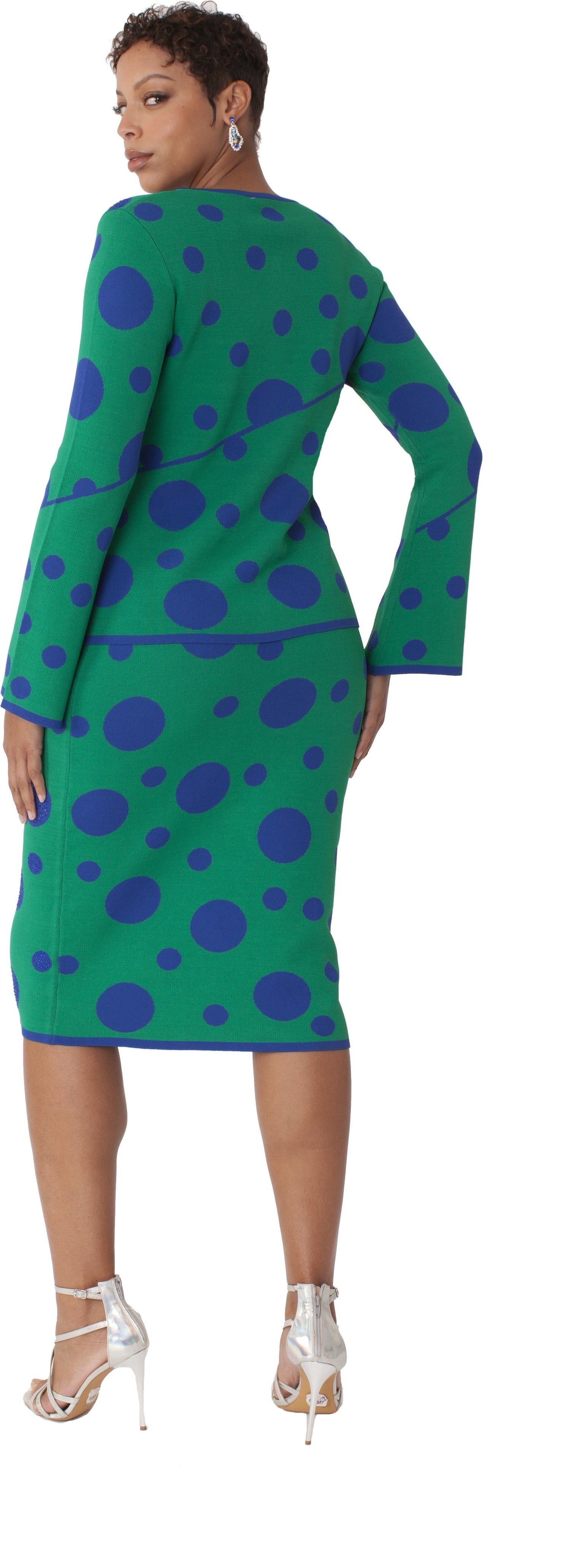 Kelly Green &amp; Royal Blue Polka Dot Knit Suit -5343 by Tally Taylor