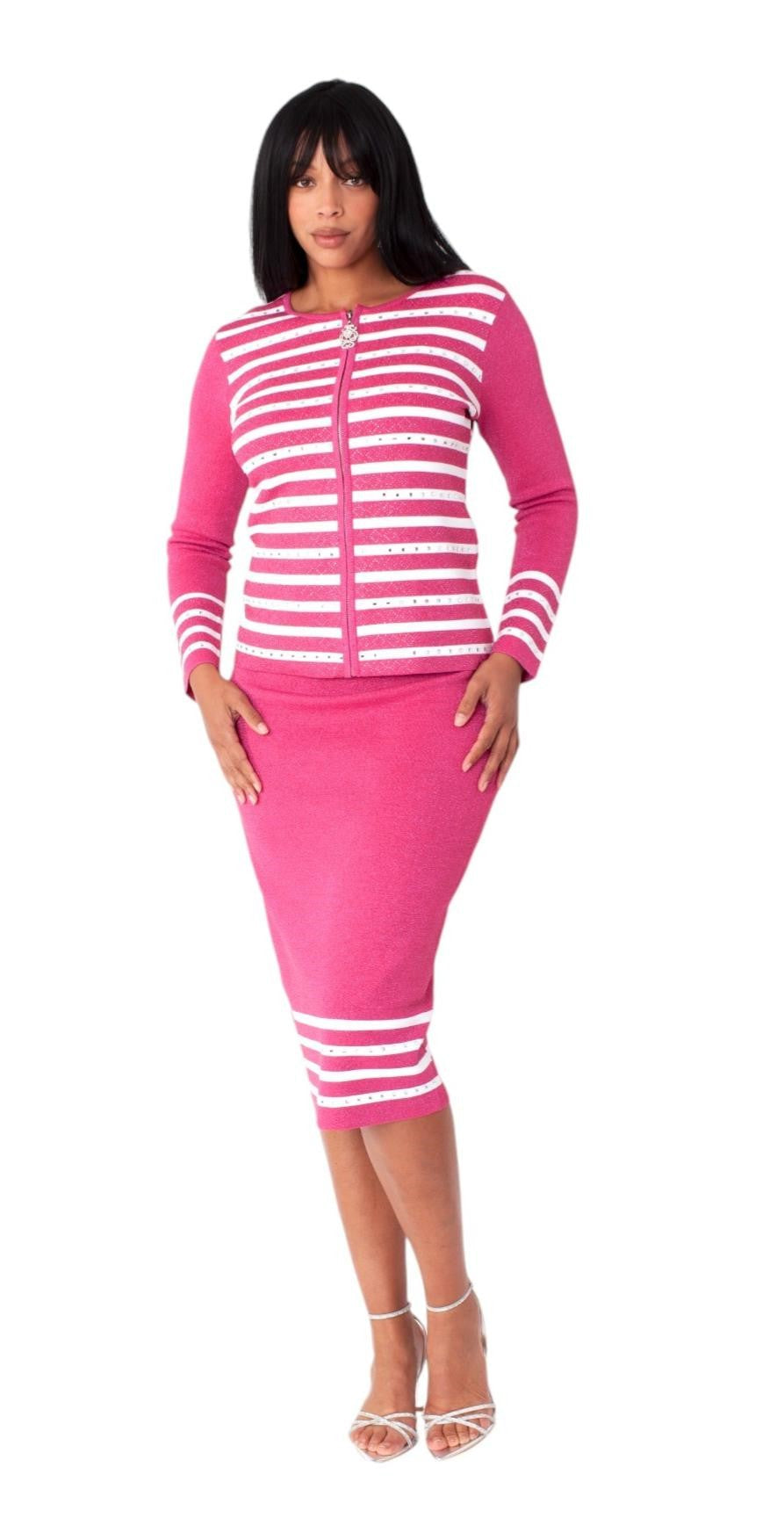 Pink &amp; White Striped Knit Suit -5347 by Tally Taylor