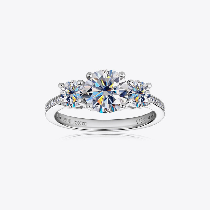 3 Carat 3-Stone Round Brilliant Round Cut Sparkala™ Platinum-Plated 925 Sterling Silver Ring by Sparkala
