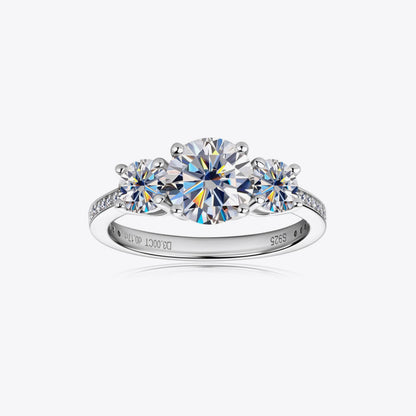 3 Carat 3-Stone Round Brilliant Round Cut Sparkala™ Platinum-Plated 925 Sterling Silver Ring by Sparkala
