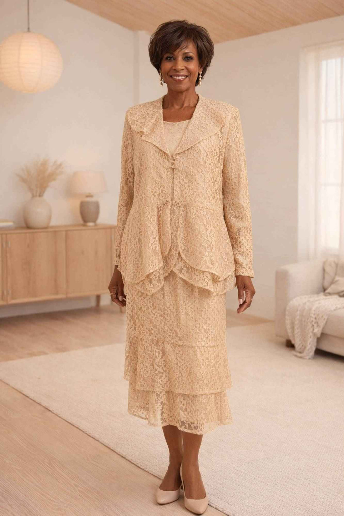 CLEARANCE - Hosanna 5616 Modest 3-Piece Set Ankle Length Lace Pink Dress (Size XL) by DiscountDressShop