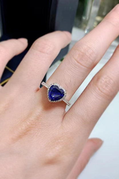 2 Carat Blue Sparkala™ Heart-Shaped Side Stone Ring by Sparkala