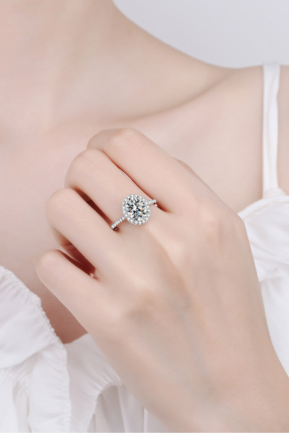 2 Carat Oval-Cut Sparkala™ 925 Sterling Silver Halo Ring by Sparkala