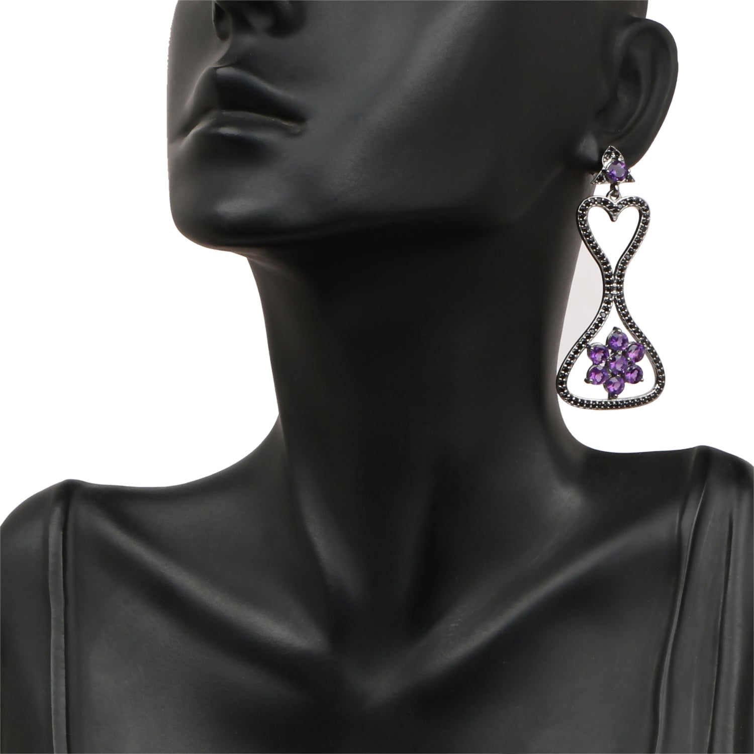 6.31 Carat Genuine Amethyst &amp; Black Spinel .925 Sterling Silver Earrings