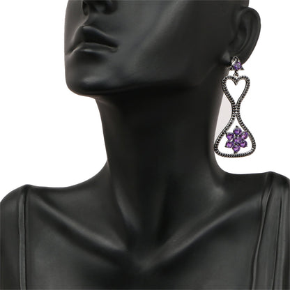 6.31 Carat Genuine Amethyst &amp; Black Spinel .925 Sterling Silver Earrings