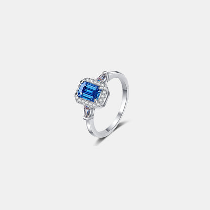 1 Carat Blue Emerald-Cut Sparkala™ Pure Sterling Silver Ring by Sparkala
