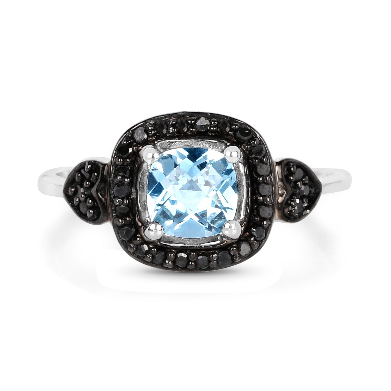 1.19 Carat Genuine Swiss Blue Topaz &amp; Black Diamond .925 Sterling Silver Ring
