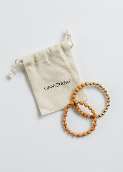 Cypress Wood : 14k Gold Filled Sun + Moon || Stretch Bracelet by CanyonLeaf