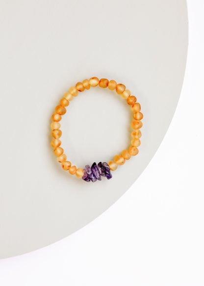 Raw Honey Baltic Amber + Raw Amethyst || Adult Bracelet by CanyonLeaf
