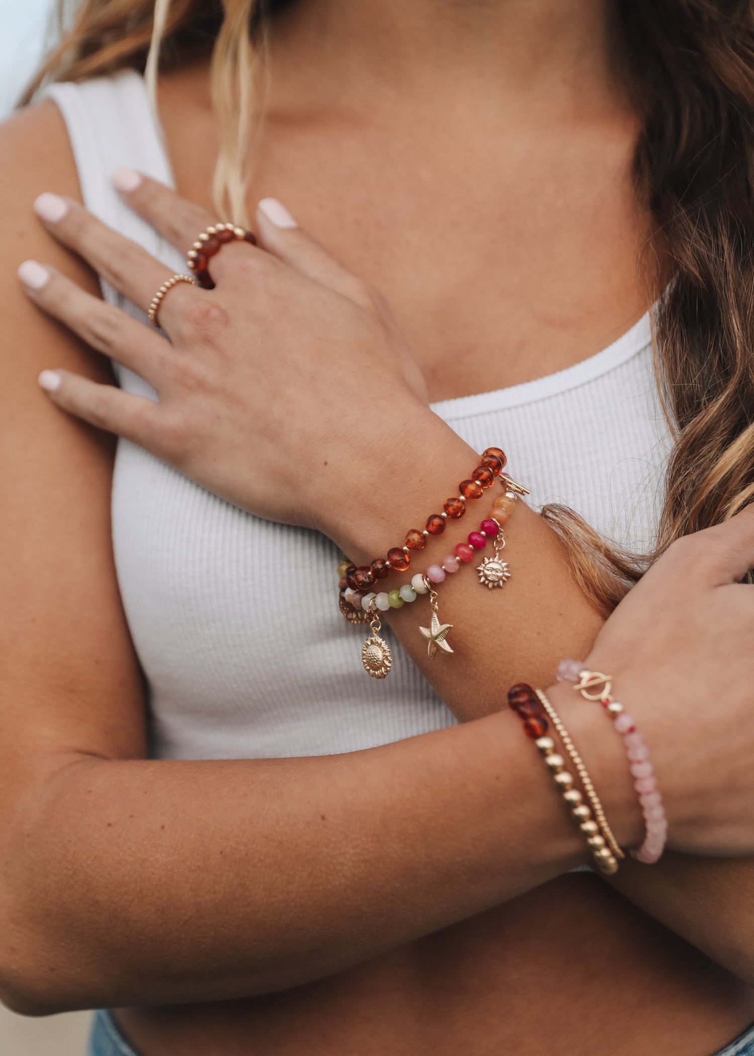 Baltic Sea Amber : 14k Gold Filled Beaded Sun + Moon || Adult Bracelets by CanyonLeaf