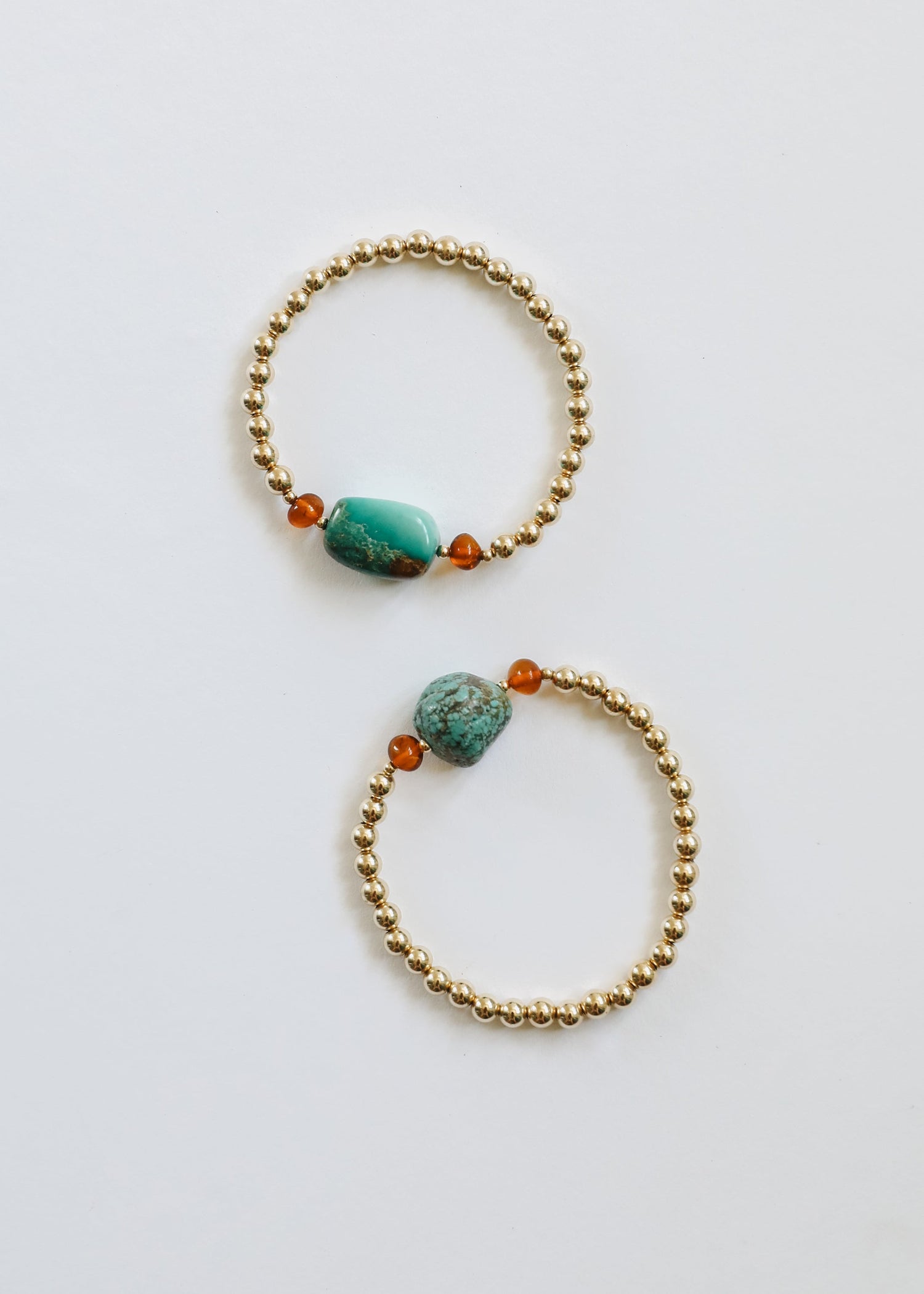Natural Turquoise + Baltic Amber || 14K Gold Filled || Adult Stretch Bracelet by CanyonLeaf