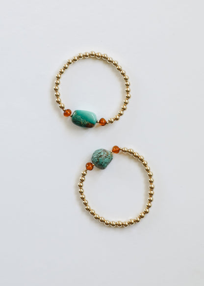 Natural Turquoise + Baltic Amber || 14K Gold Filled || Adult Stretch Bracelet by CanyonLeaf