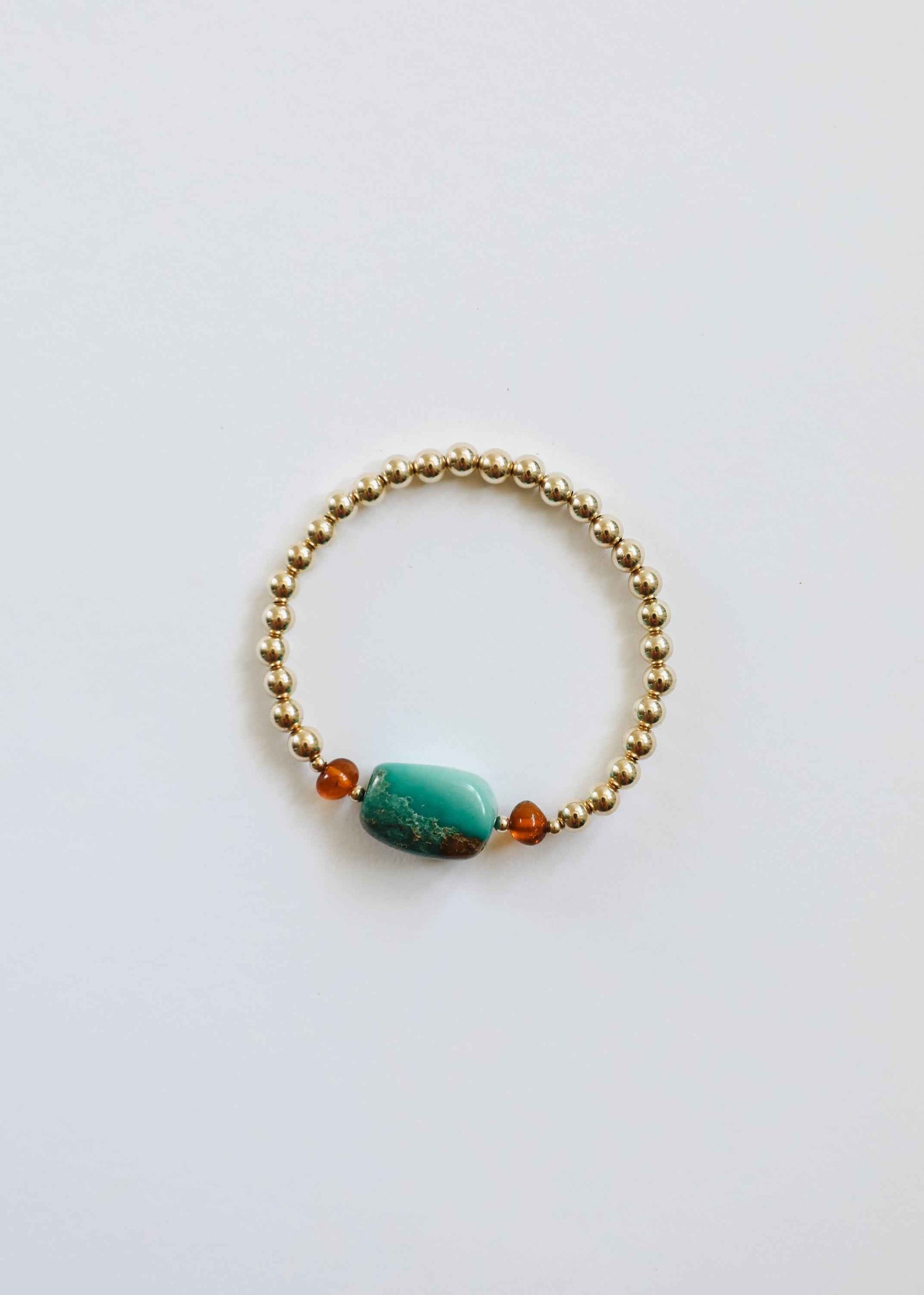 Natural Turquoise + Baltic Amber || 14K Gold Filled || Adult Stretch Bracelet by CanyonLeaf