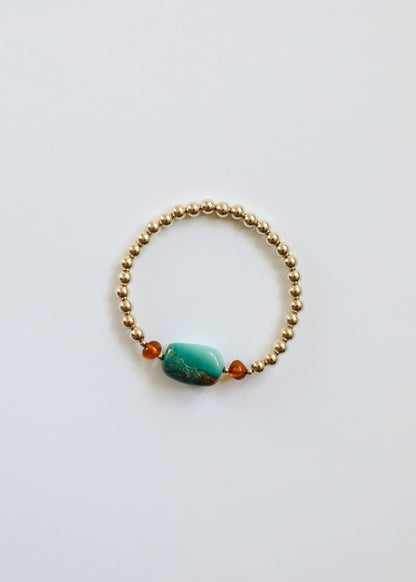 Natural Turquoise + Baltic Amber || 14K Gold Filled || Adult Stretch Bracelet by CanyonLeaf