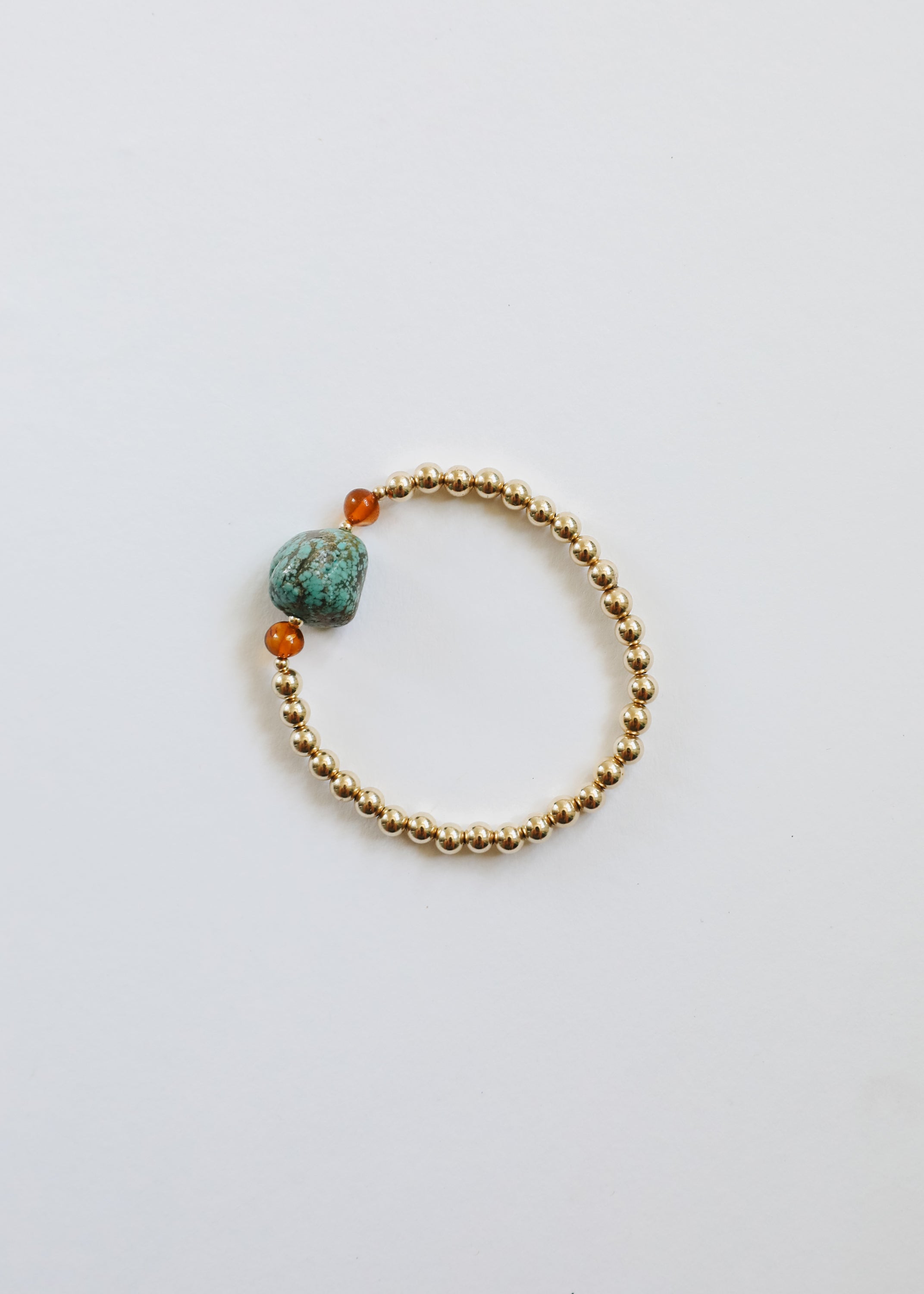 Natural Turquoise + Baltic Amber || 14K Gold Filled || Adult Stretch Bracelet by CanyonLeaf