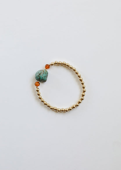 Natural Turquoise + Baltic Amber || 14K Gold Filled || Adult Stretch Bracelet by CanyonLeaf