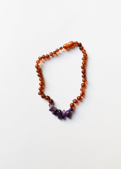Raw Cognac Baltic Amber + Raw Amethyst || Necklace by CanyonLeaf