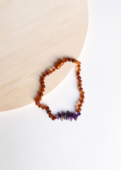 Raw Cognac Baltic Amber + Raw Amethyst || Necklace by CanyonLeaf