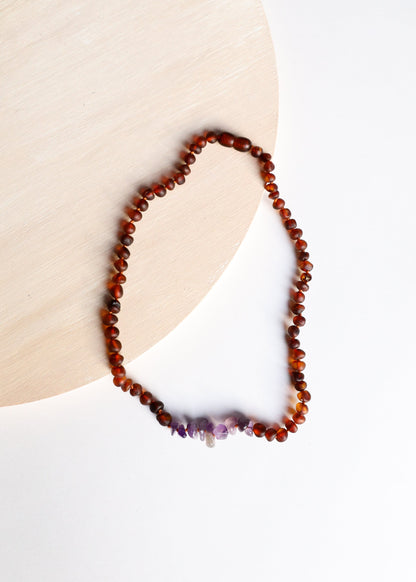Raw Cognac Baltic Amber + Raw Amethyst || Necklace by CanyonLeaf