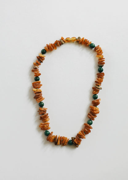 Pet Necklace: Raw Baltic Amber + Natural Green Jade by CanyonLeaf