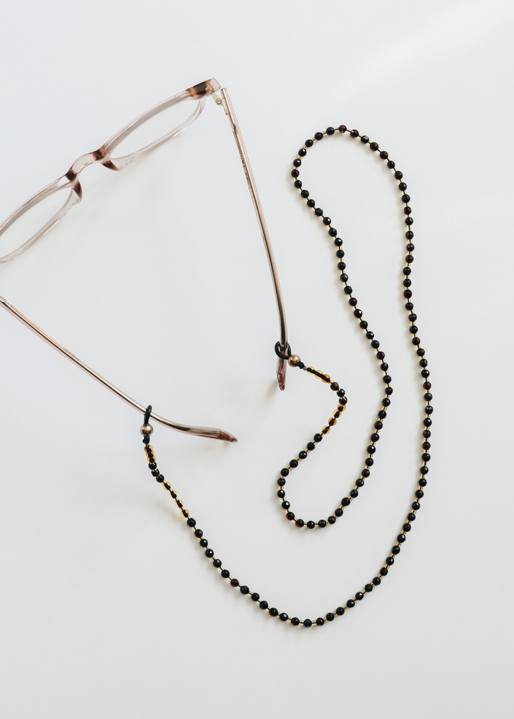 Baltic Sea Amber + Gemstone || Beaded Eyeglass Necklace - Natural Black by CanyonLeaf