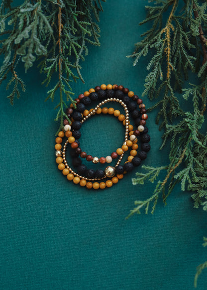 Dainty Golden Mookaite Jasper + 14K Gold Filled || Beaded Stretch Bracelet by CanyonLeaf