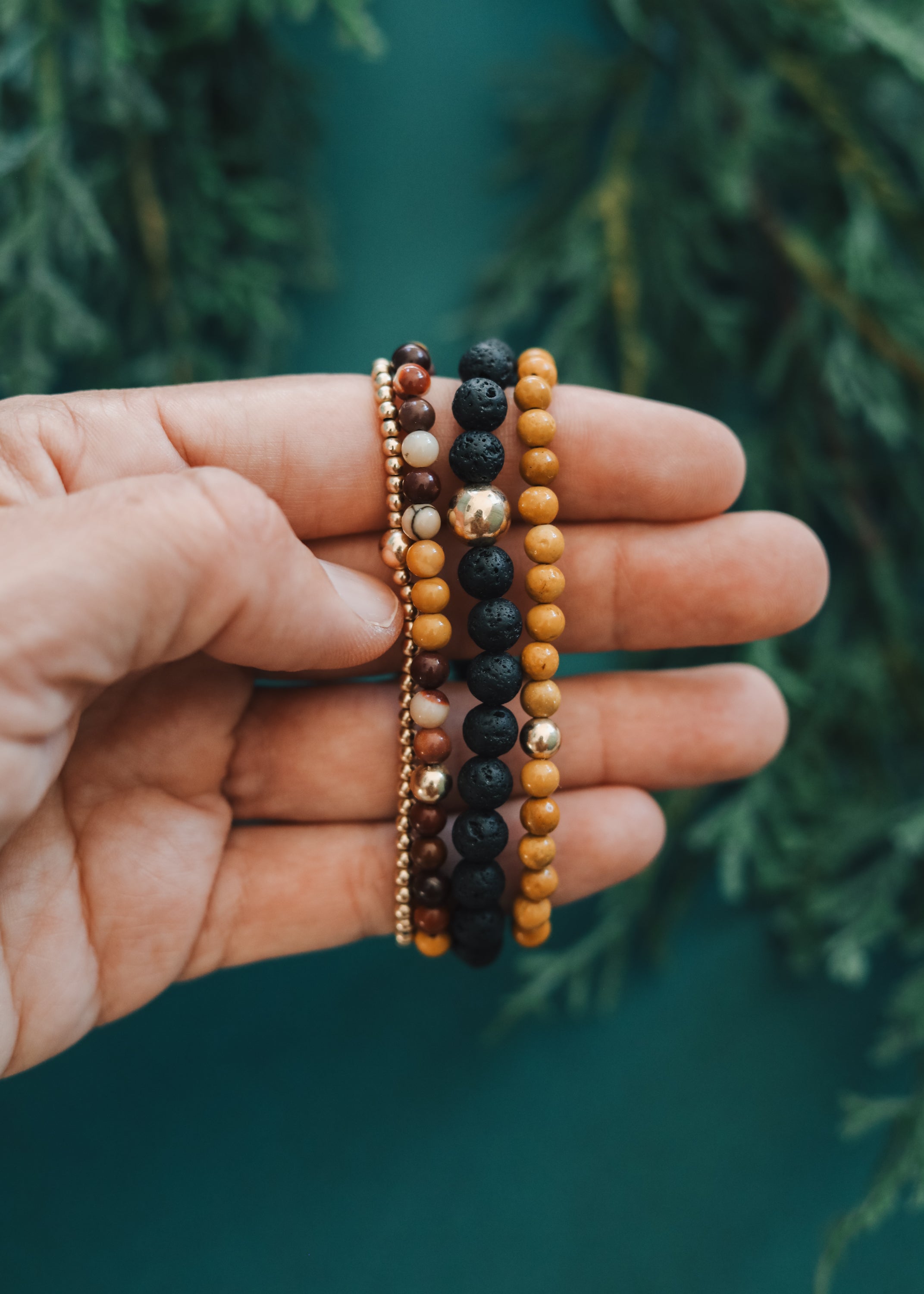Dainty Golden Mookaite Jasper + 14K Gold Filled || Beaded Stretch Bracelet by CanyonLeaf