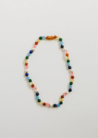 Raw Baltic Amber and Pearl Necklace + Sweet Pink Gemstones by CanyonLeaf