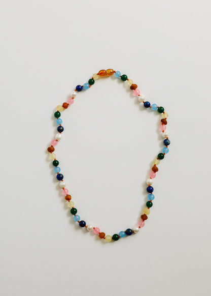 Raw Baltic Amber and Pearl Necklace + Sweet Pink Gemstones by CanyonLeaf