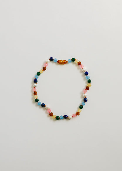 Raw Baltic Amber and Pearl Necklace + Sweet Pink Gemstones by CanyonLeaf