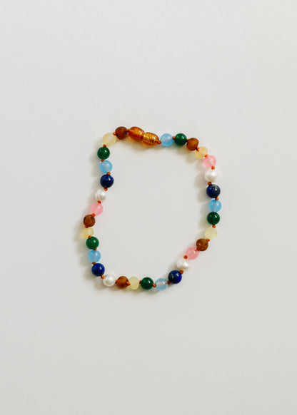 Raw Baltic Amber and Pearl Bracelet + Sweet Pink Gemstones by CanyonLeaf