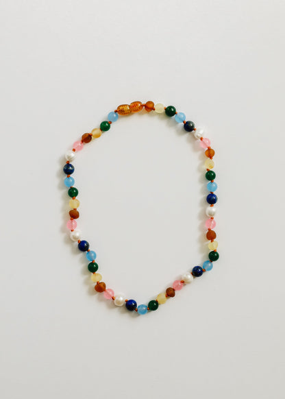 Raw Baltic Amber and Pearl Necklace + Sweet Pink Gemstones by CanyonLeaf