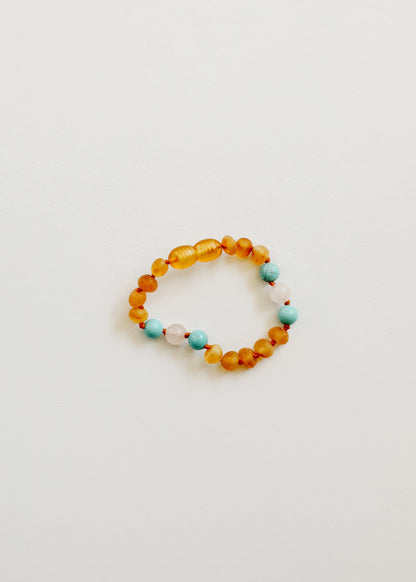 Raw Honey Baltic Amber and Natural Turquoise + Rose Quartz || Anklet or Bracelet by CanyonLeaf