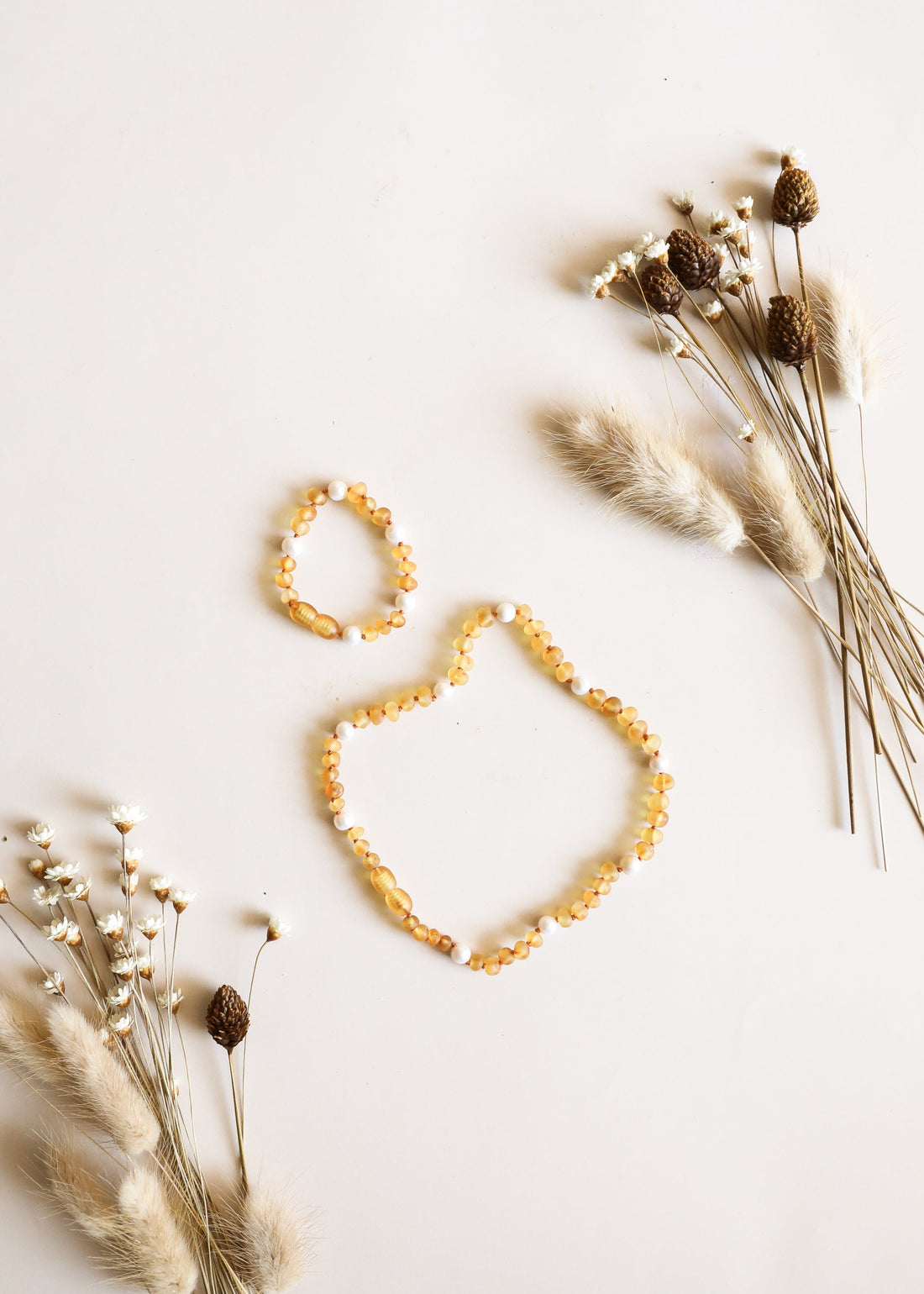 Raw Honey Baltic Amber + Pearl Halo || Necklace Set by CanyonLeaf