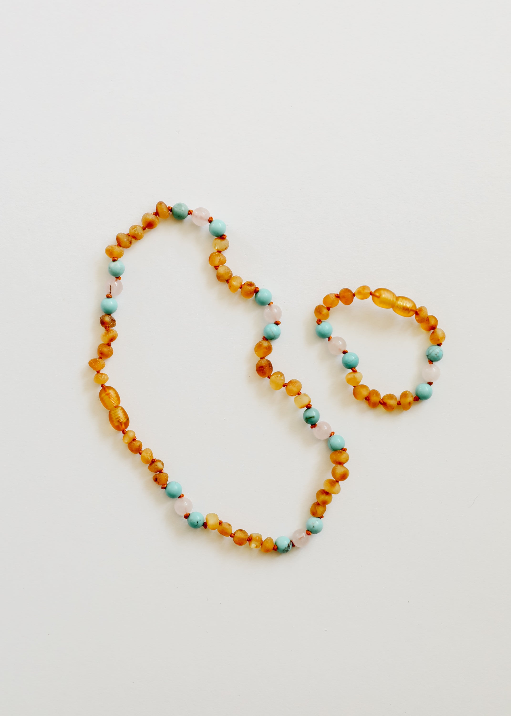 Raw Honey Baltic Amber and Natural Turquoise + Rose Quartz || Necklace by CanyonLeaf