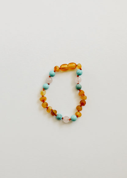 Raw Honey Baltic Amber and Natural Turquoise + Rose Quartz || Anklet or Bracelet by CanyonLeaf