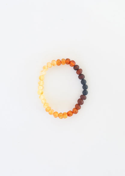 Natural Turquoise + Ombre + Raw Amber with Rose Quartz || Adult Bracelet Set by CanyonLeaf