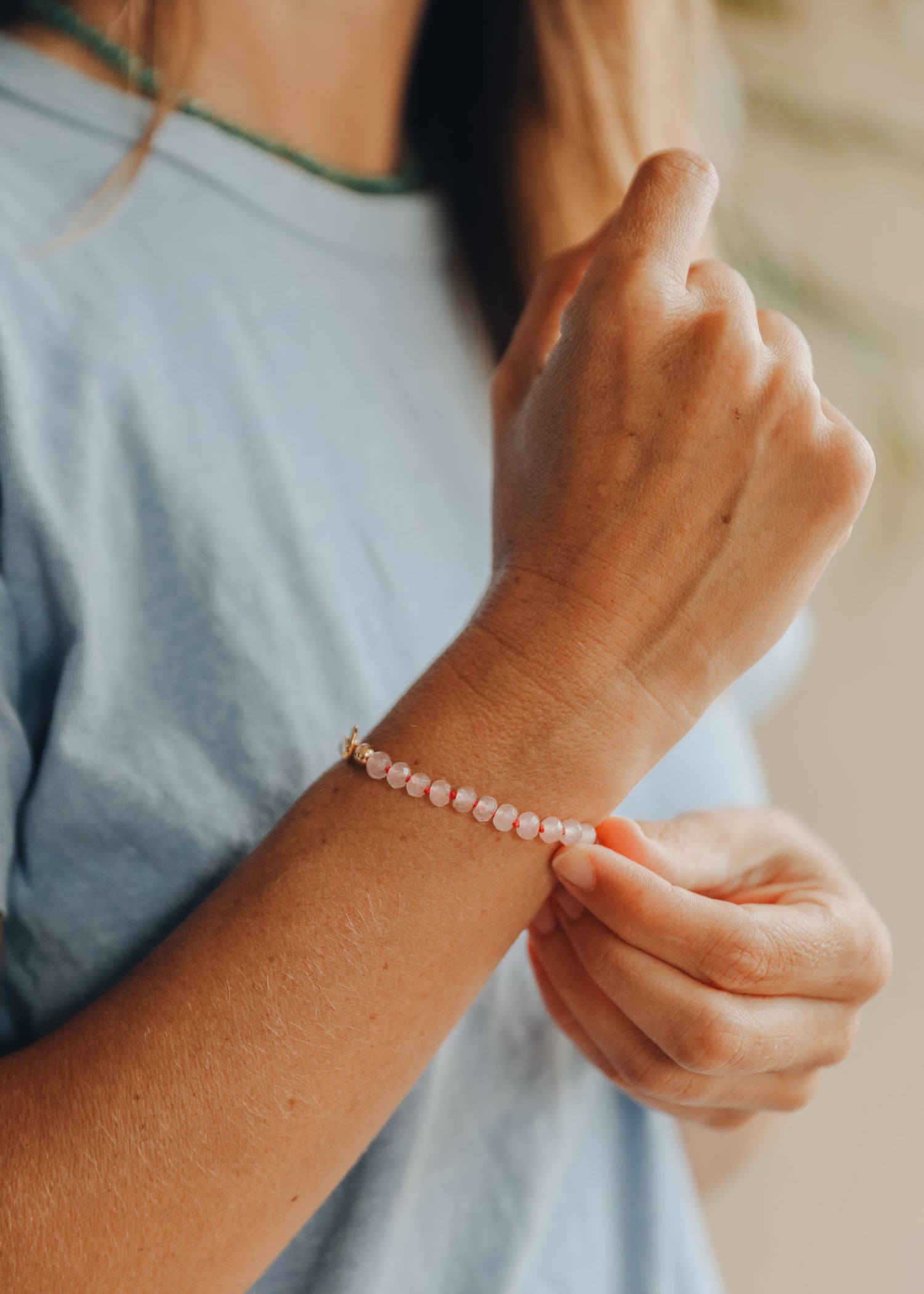 Natural Rose Quartz + 14k Gold Filled Toggle || Gemstone Bracelet by CanyonLeaf