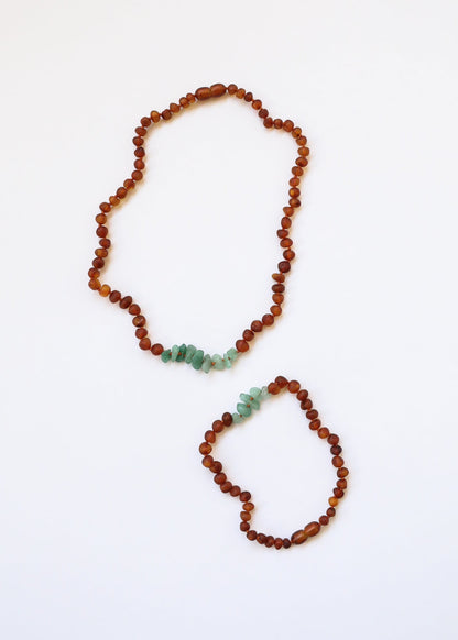 Raw Cognac Baltic Amber + Raw Aventurine || Necklace by CanyonLeaf