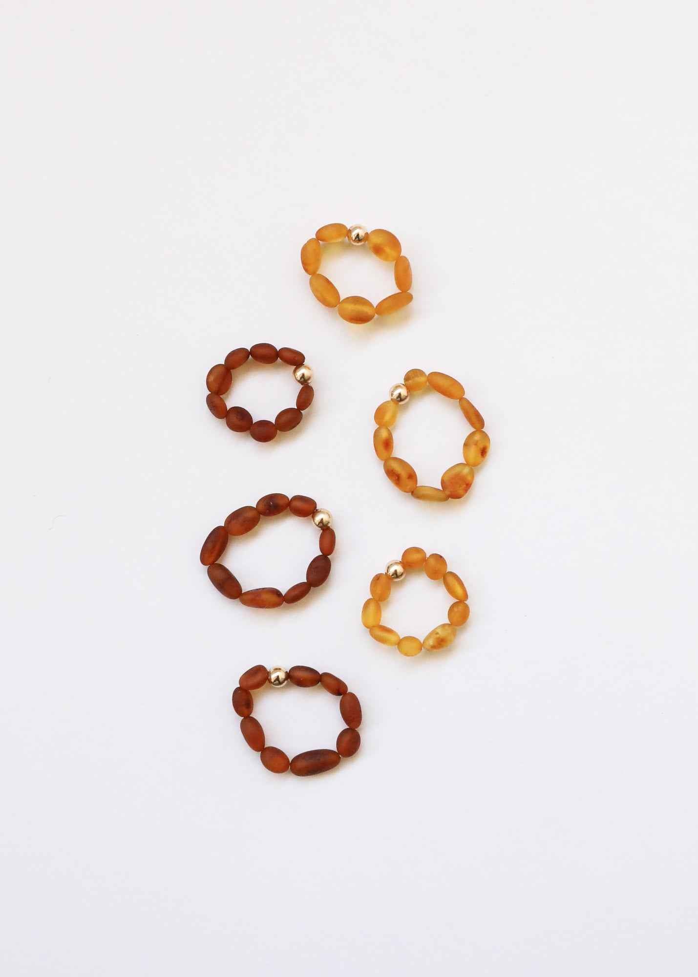 Raw Cognac Baltic Amber + 14K Gold Filled || Beaded Stretch Ring by CanyonLeaf