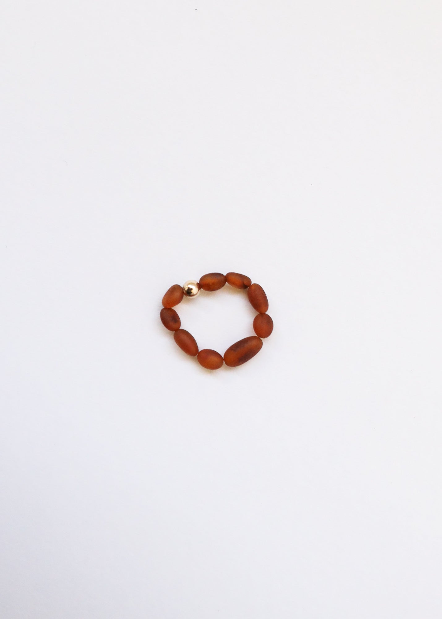 Raw Cognac Baltic Amber + 14K Gold Filled || Beaded Stretch Ring by CanyonLeaf