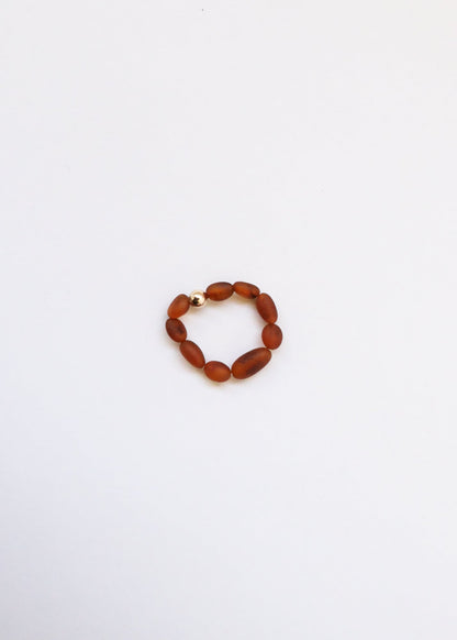 Raw Cognac Baltic Amber + 14K Gold Filled || Beaded Stretch Ring by CanyonLeaf