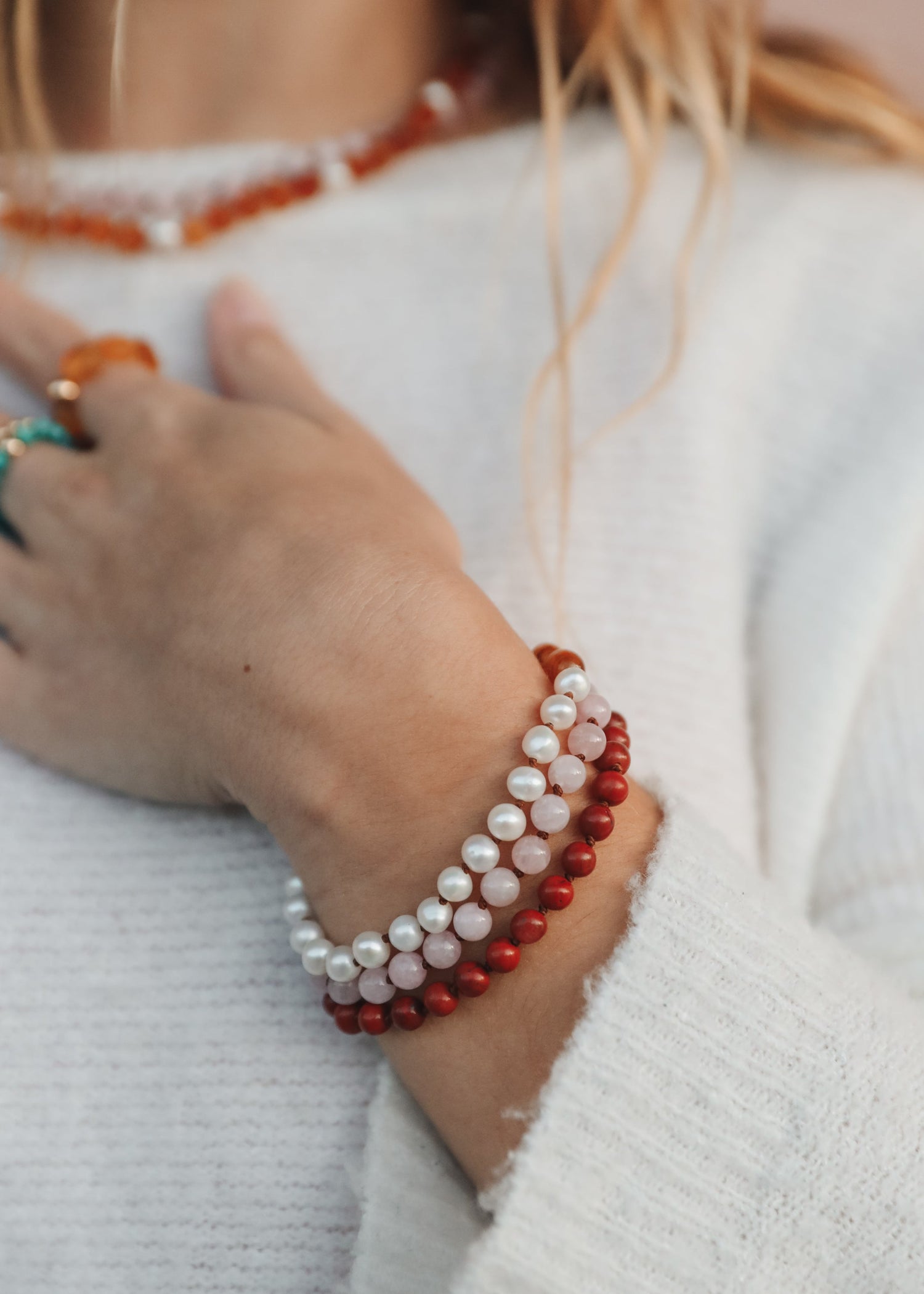 Red Jasper : 14k Gold Filled Sun + Moon || Stretch Bracelets by CanyonLeaf