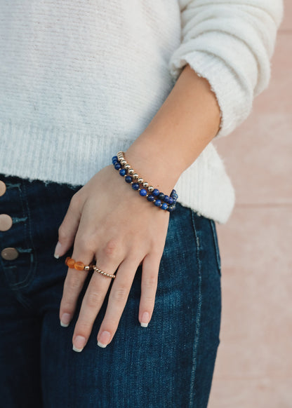 Lapis Lazuli : 14k Gold Filled Beaded Sun + Moon || Stretch Bracelets by CanyonLeaf