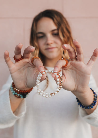Lapis Lazuli : 14k Gold Filled Beaded Sun + Moon || Stretch Bracelets by CanyonLeaf